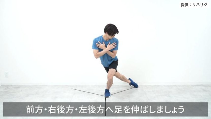 片足で立ち反対の足を後ろへ伸ばすYバランス